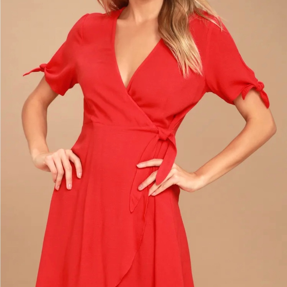 Lulu red wrap dress. Worn once for conference. Super cute on.